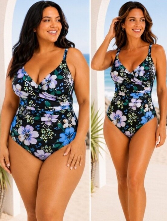 Jantzen Other - Jantzen Black Floral Crossover Bodice Swimsuit 18W